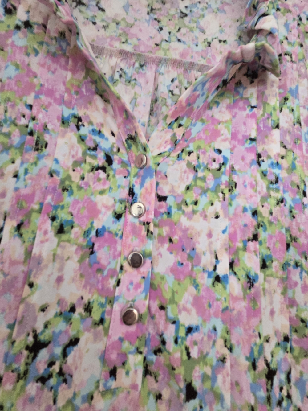 Floral Ruffled Pink Peasant Tunic - Relaxed 3/4 Sleeve - Picture 3 of 7